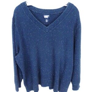 Lands End Y2K Women's V Neckline Long Sleeve Navy Speckle Sweater Size XXL